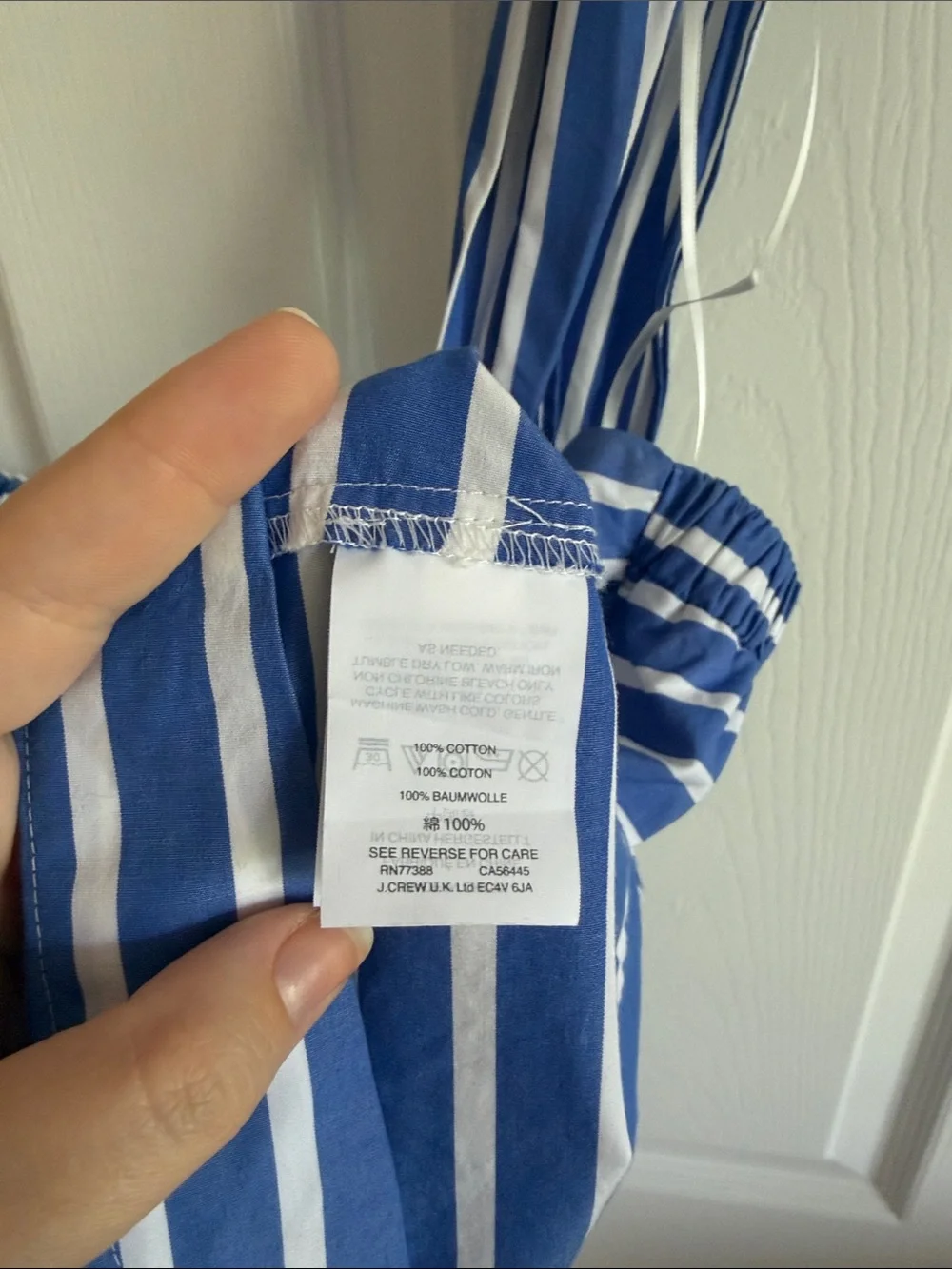 J Crew blue & white one shoulder blouse